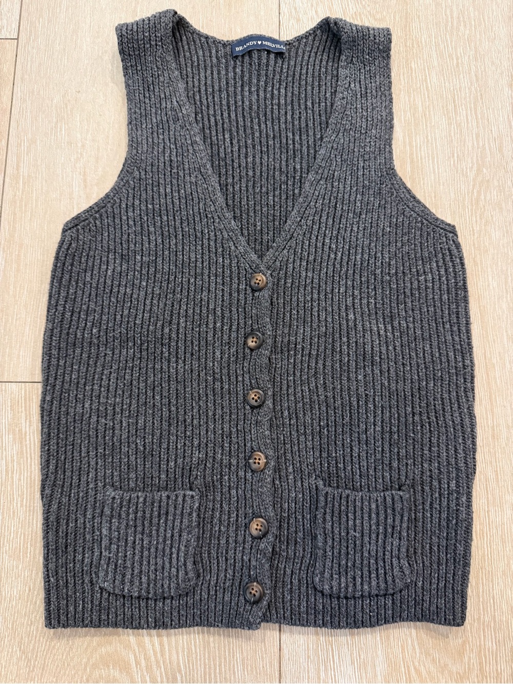 Brandy Melville Women Charcoal Rib-Knit Button Vest